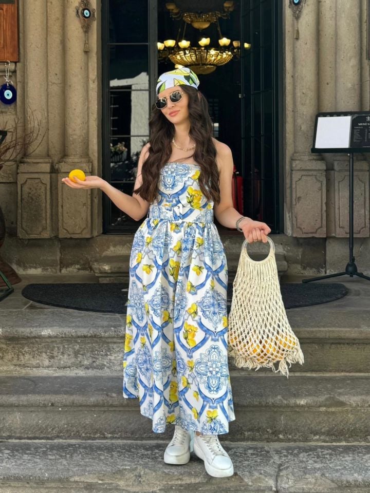 Limonlu Straplez Elbise