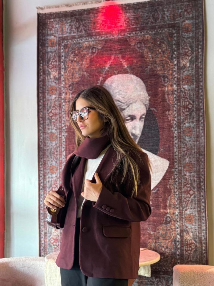 Bordo Atkılı Süet Ceket