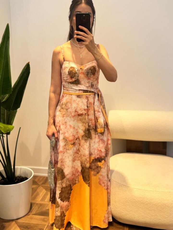 Soft Çiçek Desenli Askılı Elbise