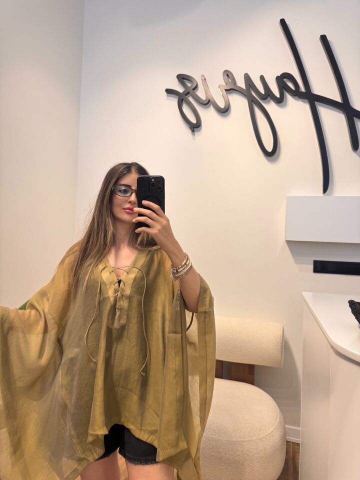 Yeşil Önü Bağlamalı  Bluz