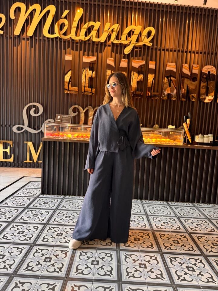 Lacivert Tensel Kumaş İkili Takım